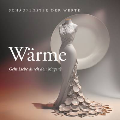 Quelle: MaToKa Ein weißes Ballkleid, an dessen Boden sich weiße Porzellanteller entfalten, dazu die Caption: Wärme